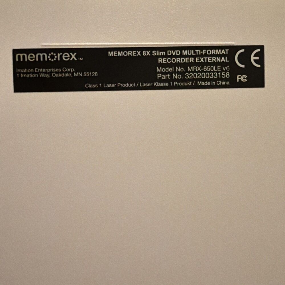 Memorex 8X Slim Multi-Format Recorder External MRX 650LE White. Untested Cond. - Picture 6 of 9